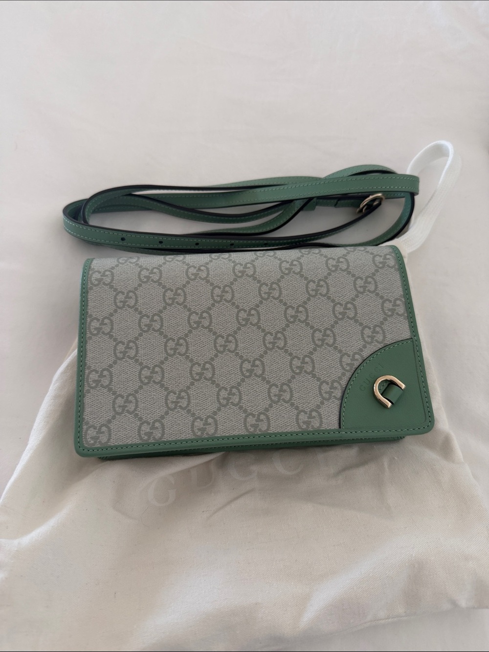 Gucci Green and Beige GG Monogram Crossbody Bag